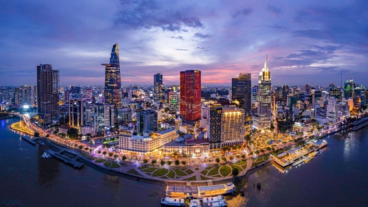 Vietnam city skyline at dusk