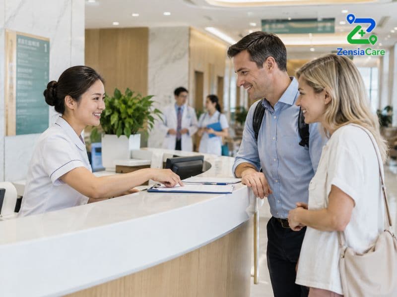 International patients receiving assistance at a modern hospital in Hanoi, Vietnam
