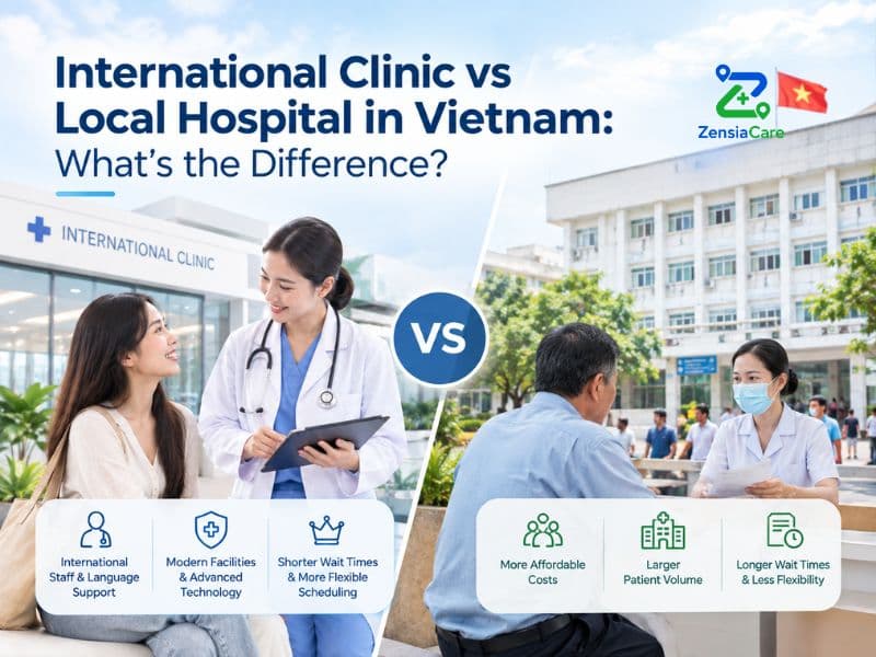 Compare international clinics and local hospitals in Vietnam, including facilities, language support, costs, waiting times, and patient experience.